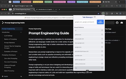 URL Pattern Tab Manager :: Manage tabs using saved URL patterns.