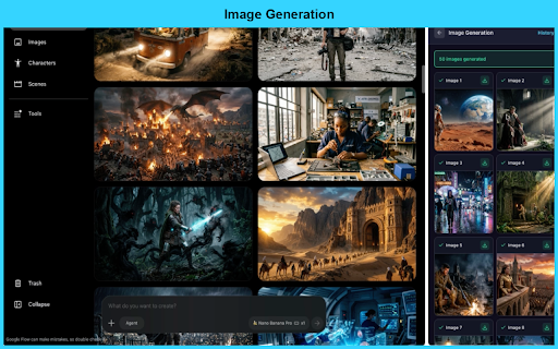 Flow Studio - Bulk images, Storyboards and Video Scenes :: Generate AI images, video scripts, storyboards, and video scenes for Google Flow directly in your browser.