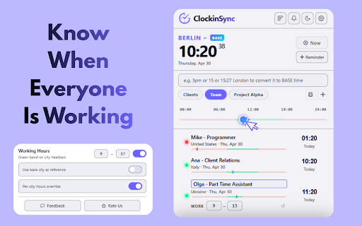 ClockinSync – Timezone Converter & World Clock :: World clock & timezone converter with DST alerts, public holiday warnings & reminders. Auto-detects times on any webpage.
