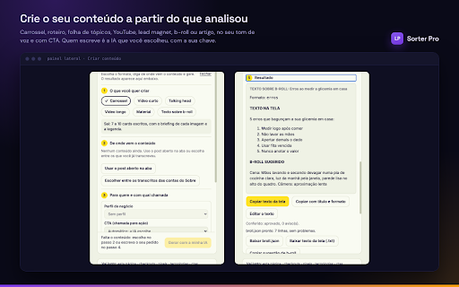 LP Sorter Pro: Social Media & Ad Analytics :: Sort posts by views, transcribe videos, inspect sales pages and turn it all into a carousel, a script or an article with your AI.