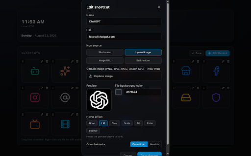 Startboard - Lumetis :: A personal new tab replacement with a customizable shortcut grid, clock, date, and weather widgets.