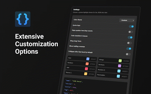 JSON Parse :: JSON Formatter & Viewer with interactive tree view to beautify JSON. Features Side Panel UI, Raw Page Takeover, search, and themes.