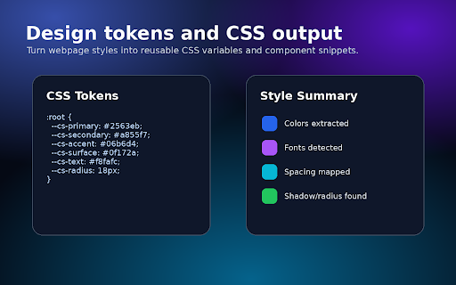 CodeSnap - HTML CSS UI Extractor :: Extract selected UI sections into clean HTML outlines, CSS tokens, style summaries, and AI rebuild prompts.