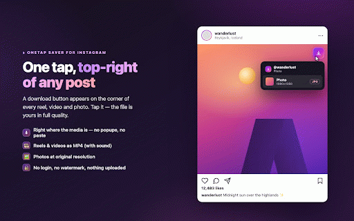 OneTap — Reels, Video & Photo Saver for Instagram :: Save Instagram videos, reels and photos in full quality — one tap on the button at any post's top-right. No watermark.