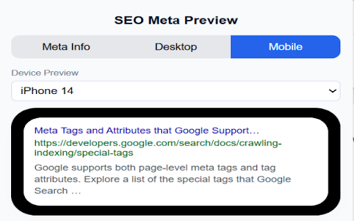 SEO Meta Preview :: View meta title, description, and Google SERP preview (Desktop & Mobile).