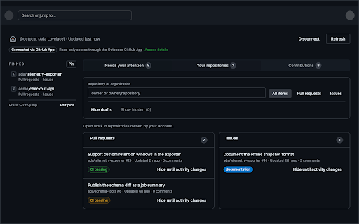 Octobase :: Replacement for the GitHub homepage.