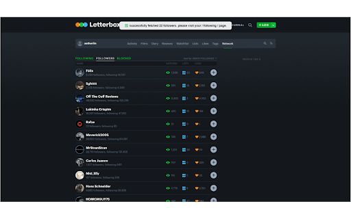 Letterboxd Follower Checker :: Shows which followers follow you back on Letterboxd.