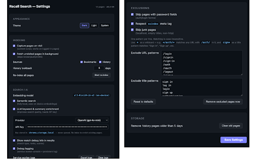 Recall Search :: Search your browsing history and bookmarks locally — fast, private, offline.