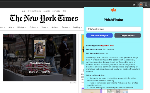 PhishFinder by SwarmTracker :: Analyzes links and user-submitted text for phishing risks using the SwarmTracker.ai engine.