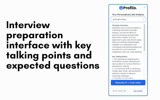 Profilo AI - Job Application Assistant :: Career assistant: evaluate job fit, get hiring insights, prepare interviews, create application documents