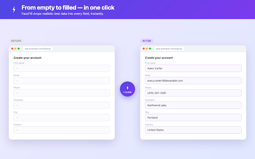FauxFill – Test Data Form Filler :: Fill any web form with realistic fake test data in one click — 8 languages (EN/ES/DE/FR/IT/PT/NL/JA). For developers & QA.