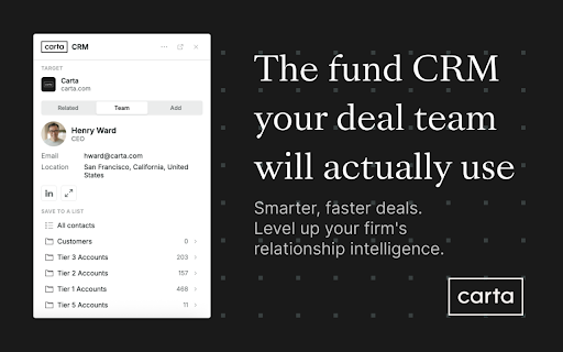 Carta CRM :: Add profiles from LinkedIn and view additional information