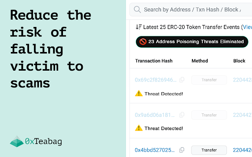 0xTeabag :: Stop Scams. Spot Phishing. Cross-Chain Security with Transparent Accounting.