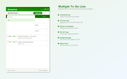 PinTaskTick :: Task manager: multiple lists, priorities, tags, sub-tasks, sticky note, Today view & real-time sync.