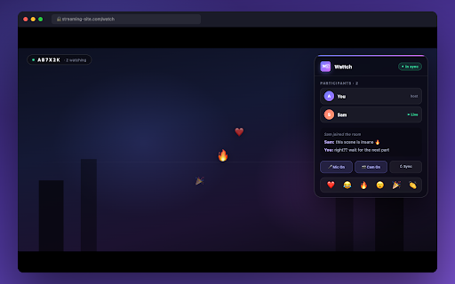 Wattch — Watch Together, In Sync :: Wattch lets you watch videos in perfect sync with friends. Voice & video call, text chat, and real-time sync on any streaming site.