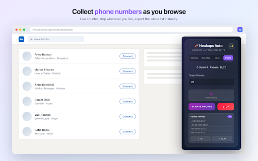 Neukaps LinkedIn Auto Connect :: LinkedIn Automation with Connect, Bulk Message, Email Scraper, and Phone Scraper features