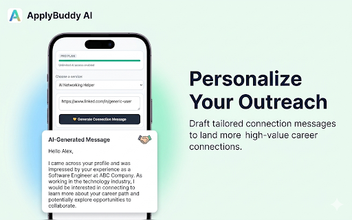 ApplyBuddy: AI Job Analyzer & LinkedIn Assistant :: Boost your job hunt with AI. Analyze job descriptions for keywords, draft LinkedIn networking messages, and prep for interviews.