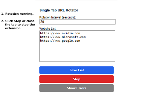 Single Tab URL Rotator :: Rotate a single browser tab through a list of URLs at a set interval.