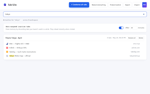 Tab Silo — Tab Manager & Suspender :: Condense all tabs into a searchable list, group them into workspaces, freeze inactive tabs to save RAM.