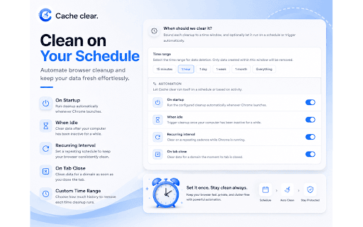Cache Clear - Free Cookie & Data Cleaner :: Instantly clear cache, cookies & browsing data in one click. Free privacy cleanup with presets, auto-clear schedules & shortcuts.