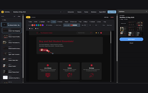 ClickToDoc :: Record browser workflows and export them as polished, self-contained step-by-step guides. 100% local, no cloud.