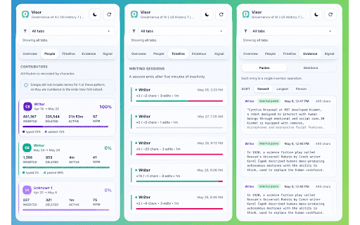 Visor — Who Wrote What: Google Docs History :: Free and unlimited. See who wrote what in any Google Doc: contributions, replay, paste detection, and recovered deleted text.