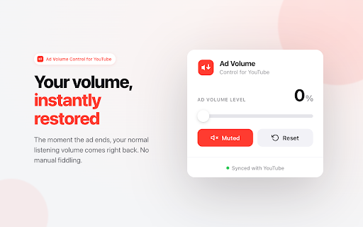 Ad Volume Control for YouTube :: Automatically lowers loud YouTube ads, then restores your volume when the ad ends. Private, lightweight, no ad-blocking.