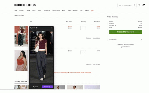 Digital Try-On :: Add to cart or hover any clothing photo, and see it on you with AI.