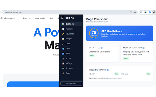 Meta Tags Pro - Advanced SEO, GEO & Accessibility Audit :: Complete SEO & A11y audit: Meta tags, Social Previews, GEO (AI) analysis, 59+ WCAG checks, and integrated external SEO tools.