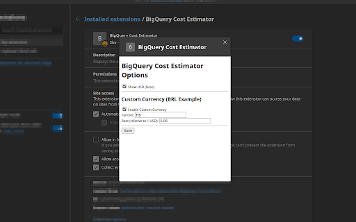 BigQuery Cost Estimator :: Displays the estimated cost of BigQuery queries in the console.
