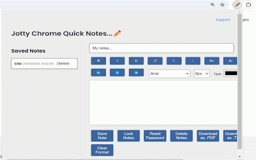 Jotty :: A simple password protected note-taking extension right in your Chrome browser.