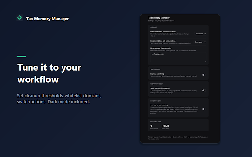 Tab Memory Manager :: See estimated memory per tab, hibernate or close idle tabs in one click, and group tabs by domain. Everything stays on your device.