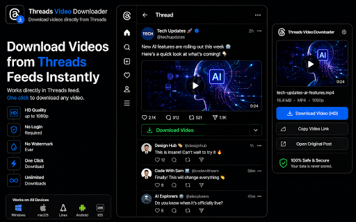 Threads Video Downloader :: Download videos from Threads.net in HD quality with one click.