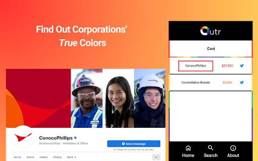 Outr — Find Out Corporations’ True Colors :: Outr is a Google Chrome extension for users to more readily understand corporations’ political donations to anti-LGBTQIA+ campaigns.