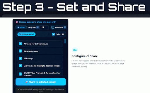 Multiple Group Share Assistant for Facebook™ :: Share posts to multiple Facebook groups with one click. Smart time intervals keep your account safe and save time.
