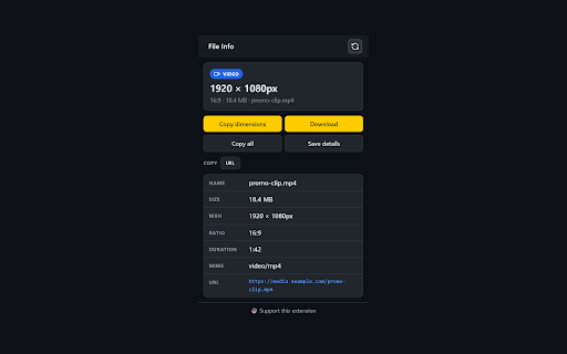 File Info — Image Size, Dimensions, Aspect Ratio, File Details :: Image width, height, size & aspect ratio in one click. Copy dimensions, EXIF & code. PDF, video, audio, local files.