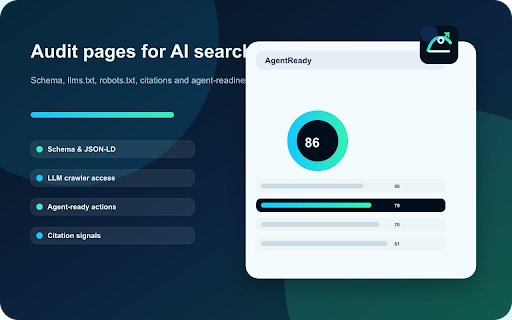 AgentReady GEO Auditor :: Audit GEO, schema, LLM crawler visibility, AI citations and agent-readiness locally in Chrome.