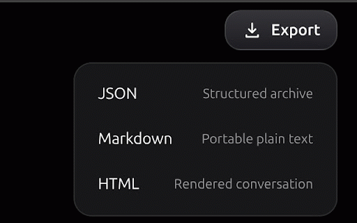 ChatGPT Simple Export :: Local-only export for the current ChatGPT conversation as JSON, Markdown, or HTML.