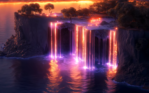 Neon Waterfall Live Wallpaper :: Enjoy a Neon Waterfall Live Wallpaper New Tab with glowing, futuristic landscapes and vibrant colors.