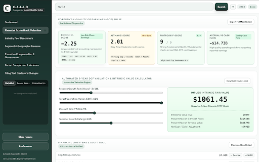 SEC EDGAR Filings Extract & Excel — CALIO :: Extract 10-K, 10-Q, 8-K, Form 4 & more from SEC EDGAR. Compare periods, export Excel/PDF, watchlist. Private, on-device.