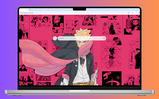 Boruto Live Wallpaper :: Boruto in a pink background with manga sketches, wearing a cloak draped over his face in a charismatic pose.