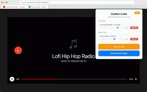 DualWield Audio :: Play audio from two Chrome tabs, one in each ear.