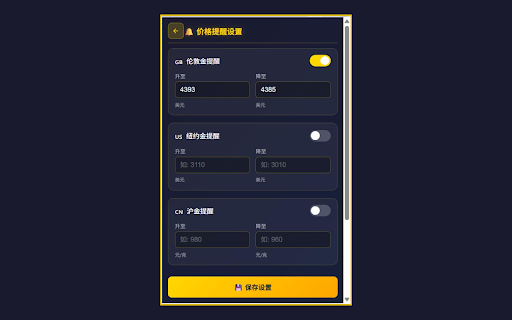 实时金价监控 :: 实时显示伦敦金、纽约金和沪金价格,支持K线图查看和价格提醒