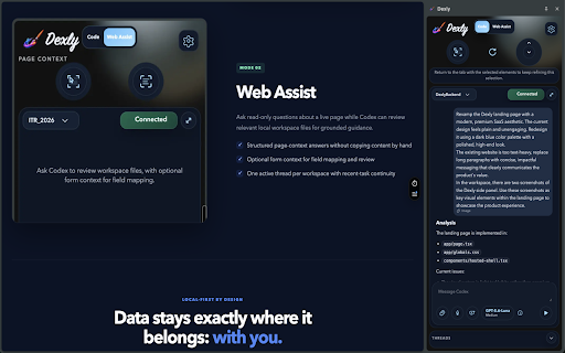 Dexly :: Capture browser context and send tasks to your local Codex workspace.