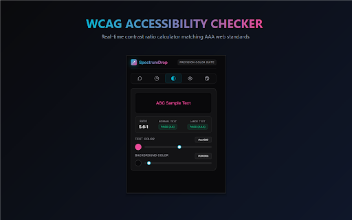 SpectrumDrop - Color Picker & Eyedropper :: Professional color picker, precision eyedropper, page palette builder, WCAG contrast checker, and accessibility simulator.