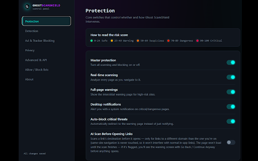 Ghost ScamShield — Phishing & Scam Protection :: Real-time phishing & scam protection, ad blocking, and optional AI analysis (Groq) — local-first, privacy-respecting.