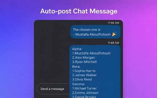 Google Meet Shuffler/Randomizer :: Randomly select meeting participants, split into teams, and auto-post results to chat. Perfect for fair selection in Google Meet!