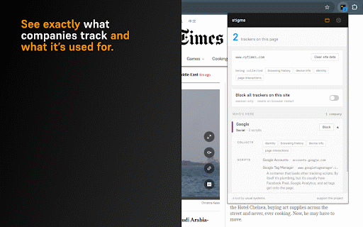 Stigma :: See every tracker on every site in plain language. Block what you don't want. 100% local, open source.