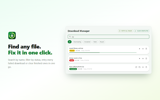 Internet Download Manager For Chrome :: Manage all your downloads in one place: search, filter, pause/resume, and automatically retry failed downloads.