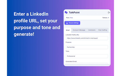 TalkPoint - Your LinkedIn Outreach Copilot :: Your content generator for LinkedIn